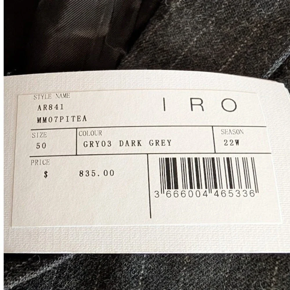 IRO Paris Mens Pitea Dark Grey Pinstripe Virgin Wool Blazer Jacket AR841 Size 50